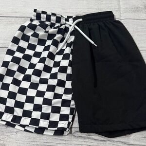 SHEIN Boys Black and White Checkered Swim Trunks